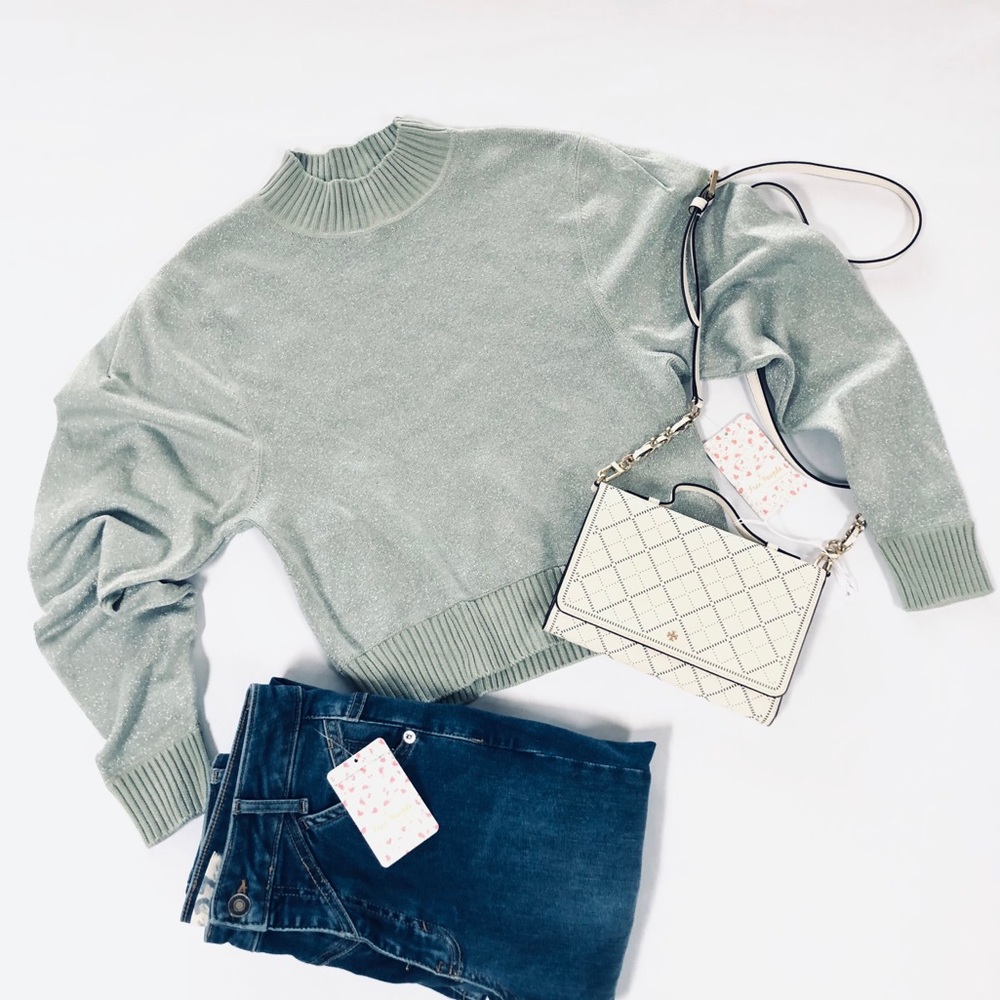 Free People Mock Neck Puffed Sleeves Sweater
